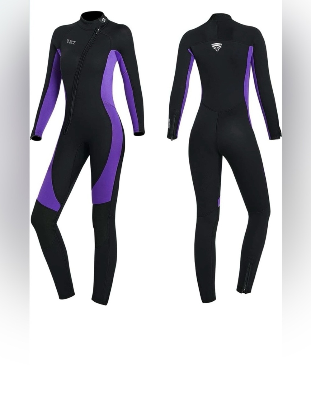 Women’s Full-Body Black & Purple Wetsuit - Front Zip Size MD